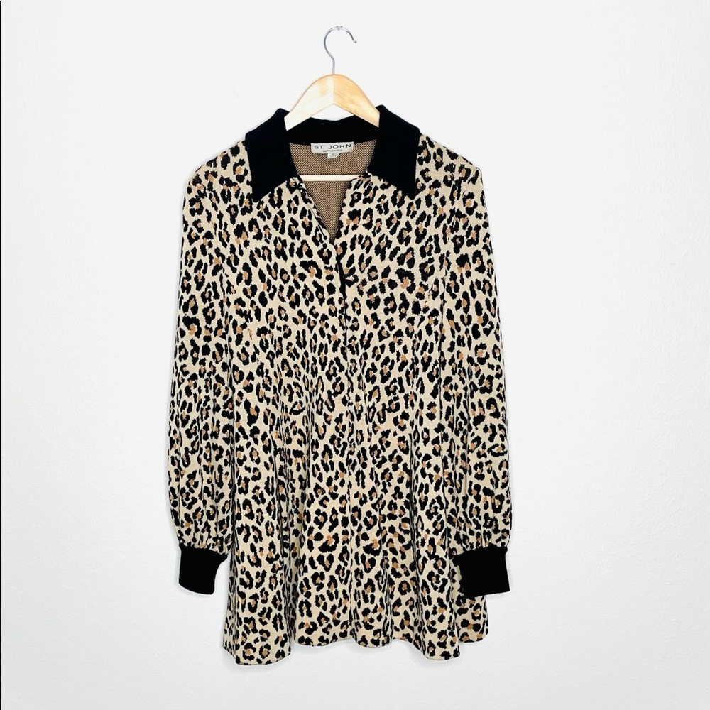 St. John Separates Leopard Button down Sweater Coat‎